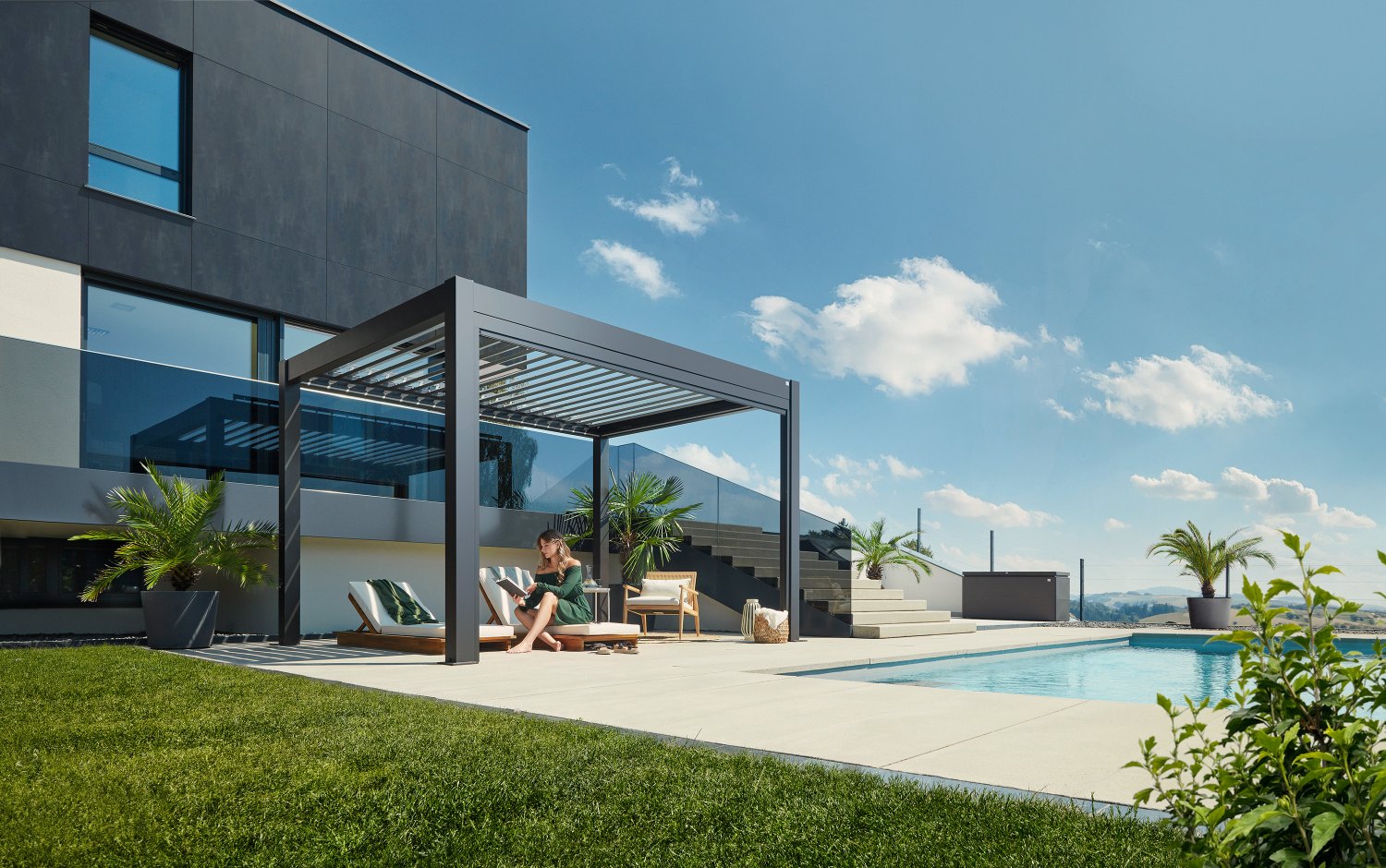 Biohort Hliníková Pergola 5x3,5, Bílá / Stříbrná metalíza
