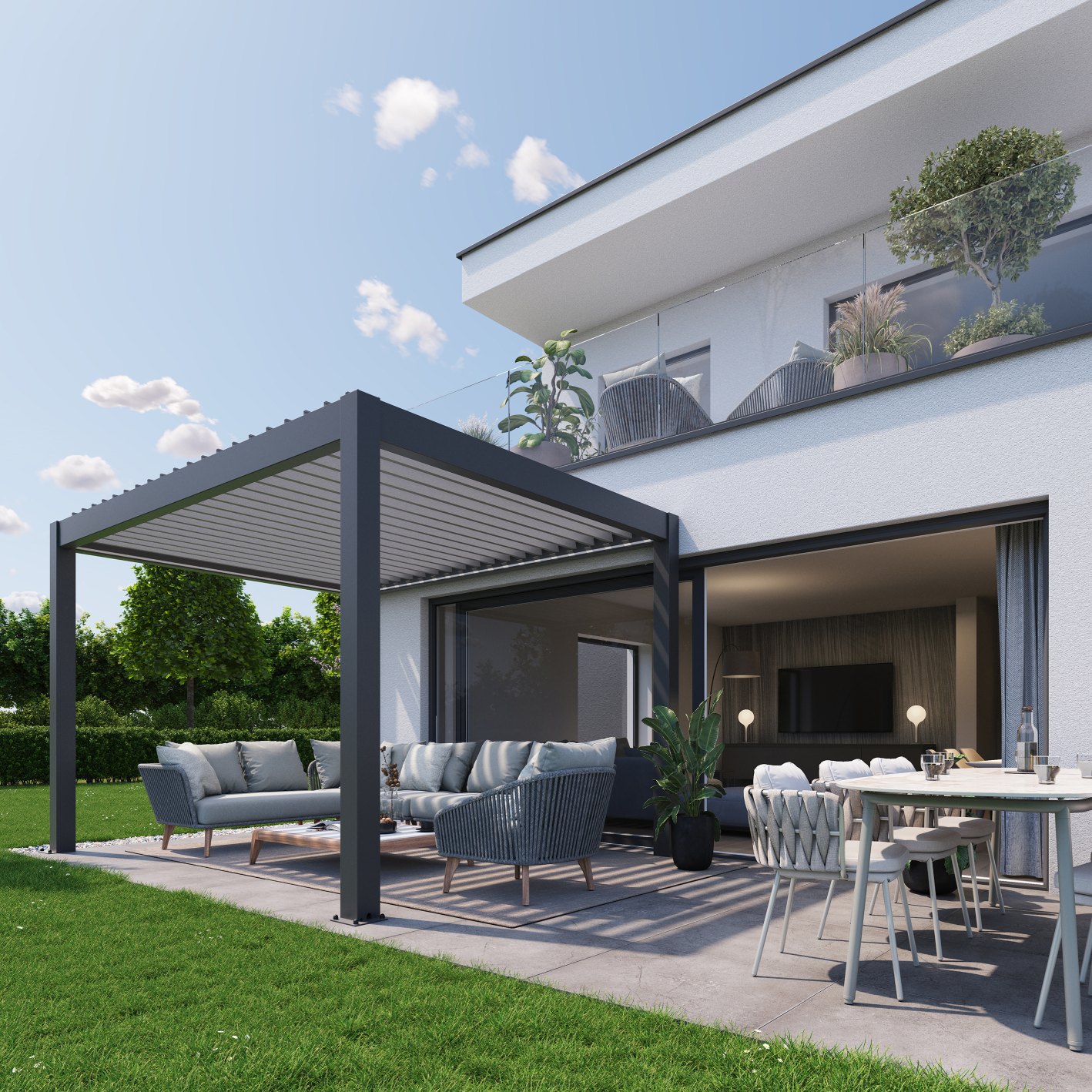 Biohort Hliníková Pergola 5x3,5, Bílá / Stříbrná metalíza